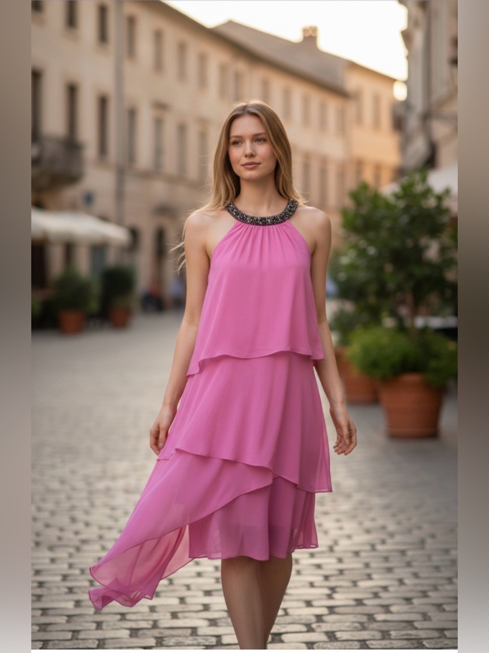 SLNY Pink Tiered Chiffon NWT Dress